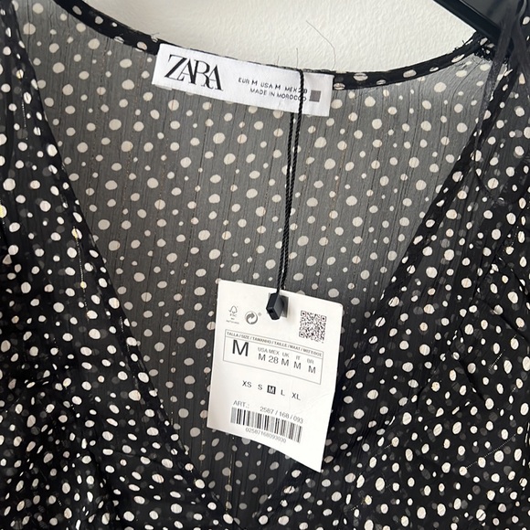 Zara NEW with tags Medium dress black and white sheer ruffles women summer NWT - Picture 9 of 9